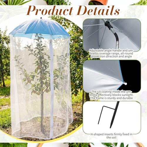 Novabright 2 Pack 25.9 in Large Plant Umbrella with 3.9 x 2.2 ft Net Adjustable Umbrella Shade Cover Mesh Plant Enclosure for Bird Pest Protection Guard Outdoor Indoor Garden Beds