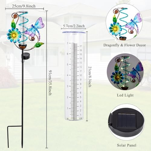 Solar Rain Gauge Outdoor, Dragonfly Rain Gauges for Yard