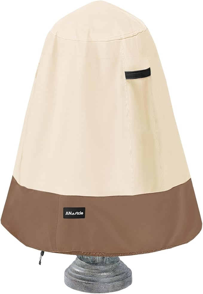 Outdoor Fountain Cover D 35" x H 40",600D Waterproof Heavy Duty Outdoor Fountain Covers,Winter Garden Fountain Statue Protective Cover,Beige&Brown