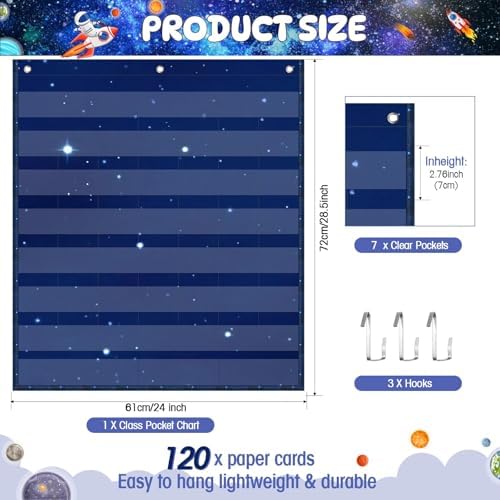 Sinload Classroom Calendar Pocket Chart Dark Blue, Space