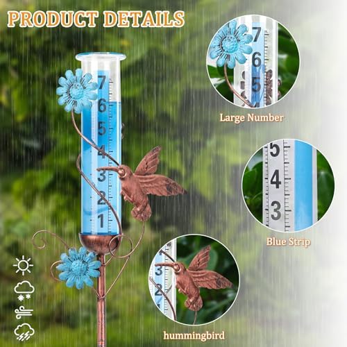 Rain Gauge Outdoor, Hummingbird Rain Gauges for Yard Patio Lawn Garden
