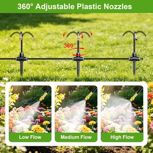 50 FT 360° Adjustable Irrigation System for Garden with Stake Holders