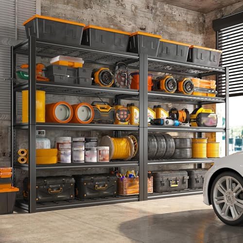 REIBII 48" W Garage Shelving Heavy Duty Load 2500LBS, 5 Tier Storage Shelves, Adjustable Metal Shelves for Warehouse, Pantry, Basement, 48" W X 72" H X18 D, 3PC