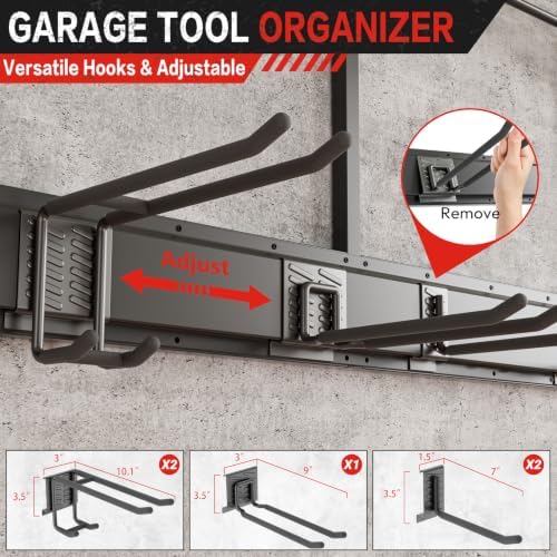 Garage Wall Organizer with Storage Shelves, 32" Garden Tool Organizer with Shelving Units and Hooks Hangers, Heavy Duty Metal Shelf with Shovel Rake Holder, Garage Organization Rack for Yard Shed Lawn
