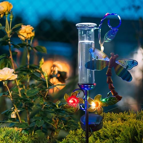 Stargarden Rain Gauge Outdoor, Metal Dragonfly Rain Gauge with 5 inch Glass Tube