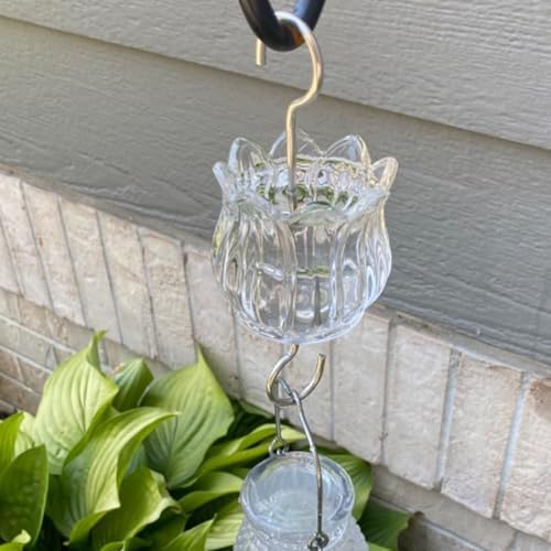 Real Glass Ant Moat for Hummingbird Feeders & Oriole Feeders Glass Tulip Shape Insect Guard with Large Capacity Flower Design Nectar Feeder Accessory Hooks (Clear, 2 Pack)