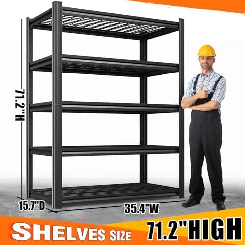 Set of 10-71"H Garage Shelving-3000LBS 5 Tier Storage Shelves,Adjustable Heavy Duty Metal Shelving Unit and Storage Large Wire Rack,Utility Steel Shelf For Shop Warehouse Industrial Pantry 71"x35"x16"