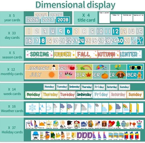 Mewise Classroom Calendar Pocket Chart and Weather Station Set - Groovy Retro Classroom Decor, 126+ Cards Bulletin Board Display for Morning Meeting, Homeschool Supplies, PreK-2nd Grade (Black)