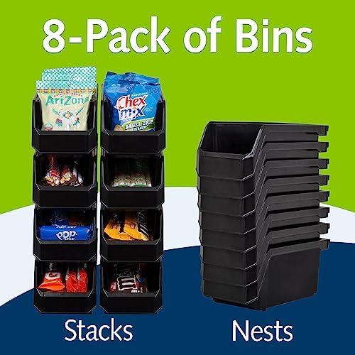 ReadySpace Medium Stackable Plastic Storage Bins, 8-Pack, Black
