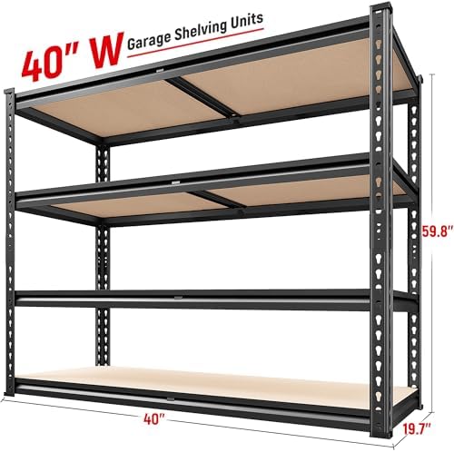REIBII 2000LBS Storage Shelves,4-Tier Adjustable Garage Shelving for Pantry