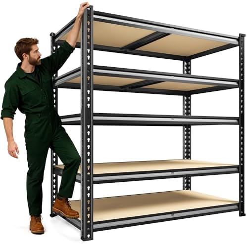 72.2" H Garage Shelves 39.3" W x 19.5" D Storage Shelf, 5 Tier Adjustable Metal Shelf, Heavy Duty Shelving for Storage, Basement, Warehouse, Pantry, Shed, 2230LBS, Black