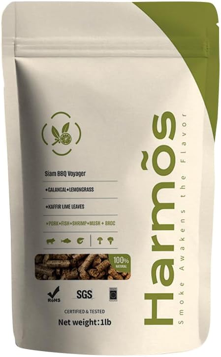 Harmos 4-Wood Pellets with Galangal, Lemongrass & Kaffir Lime Leaves- All-Natural for Ninja Grill & Smoking Tube, Outdoor BBQ Fuel, Resealable Bag, 2 Packs