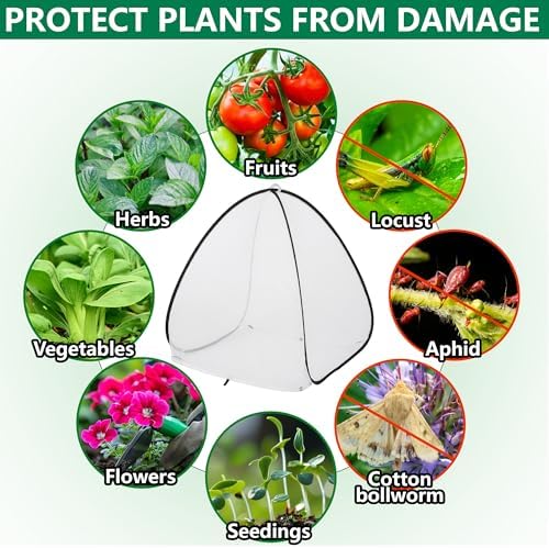 2Pcs Pop Up Insect Barrier Plant Cover Tent,Plant Protectors Mesh Enclosure