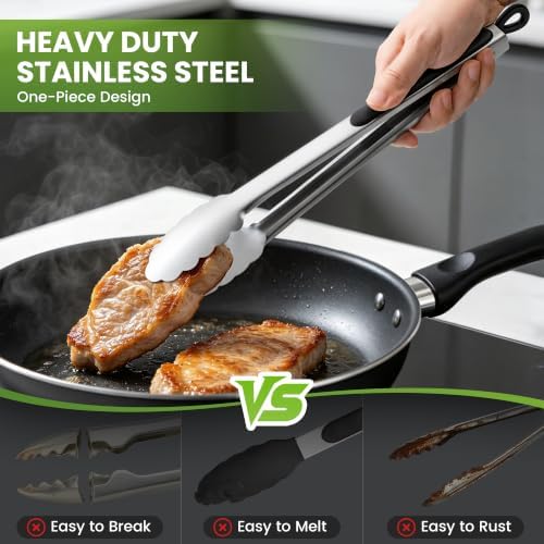 Grill Tongs, 17 Inch Extra Long Stainless Steel BBQ Tongs (17", 2PCS)