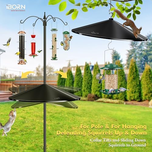 iBorn Squirrel Baffle for Bird Feeder Pole, 19.6” Oversized Squirrel Guard Baffle,All Metal Bird Feeder for Outdoors Protector, Pack of 2, Black