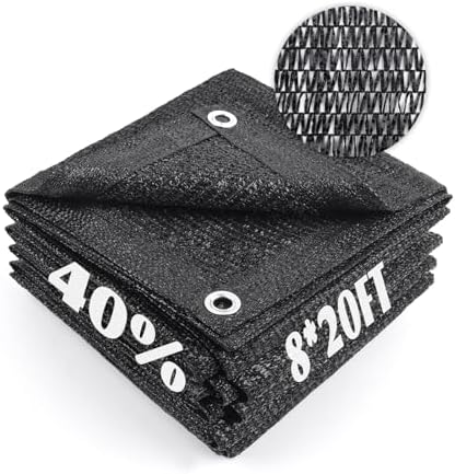 Cool Area Sun Shade Cloth with Grommets for Garden, 40% 8x20ft, Black