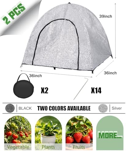 2-Pack Silver Aluminum Pop Up Plant Shade Tent, 36x36x39 Inch 80% Shading