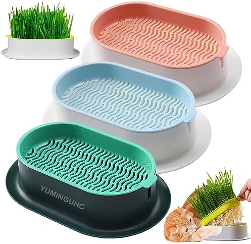 3Pcs Cat Grass Planter (No Seeds Included) Wheatgrass Planting Trays Hydroponic Cat Grass Growing Kits for Indoor Cats Soilless Organic Nursery Box Pet Grass Pot (H)