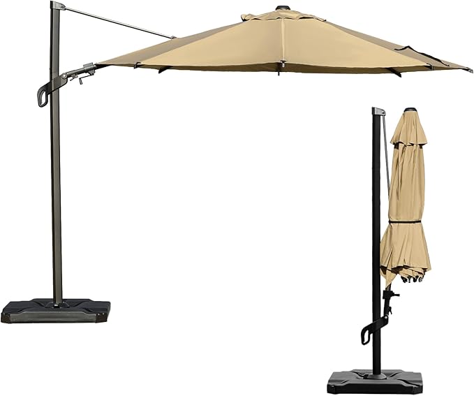 Abba Patio 10FT Vienna Offset Patio Umbrella Outdoor Cantilever Umbrella with 360° Rotation Design and Easy Tilt Adjustment UV 50+ Protection 8 Ribs for Backyard Garden Deck Pool Patio, Brown