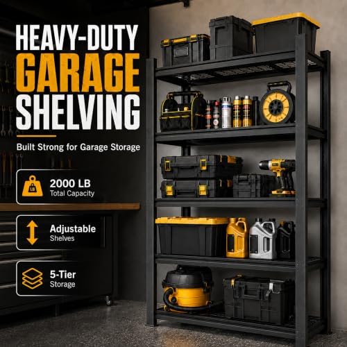 SAWJEC Garage Shelving Unit, 72" Heavy Duty Metal Shelves, 2000 lb