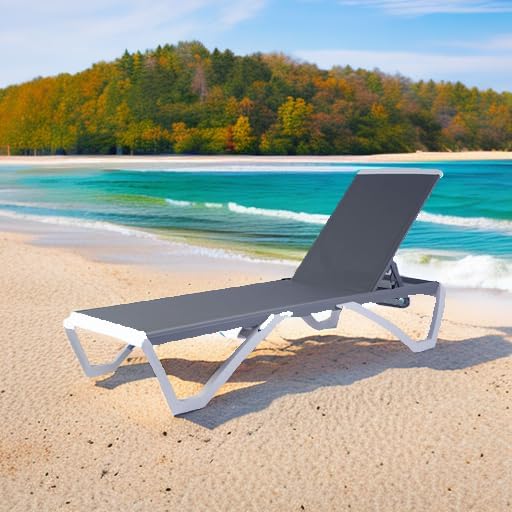 Kozyard Patio Chaise Lounge Chair - Full Flat Alumium & Resin Legs, Outdoor Reclining Adjustable Chair for Sunbathing, Patio, Beach, Lounge Without Table (Gray Textilene Without Table)