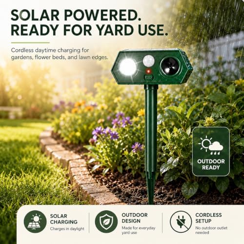 2026 Solar Ultrasonic Motion Activated Animal Repellent Sonic Fortress Pro Deer Repellent for Plants, Waterproof Racoon Repellent Ultrasonic Squirrel Repeller Outdoor with Light for Cat Rabbit(2Pack)