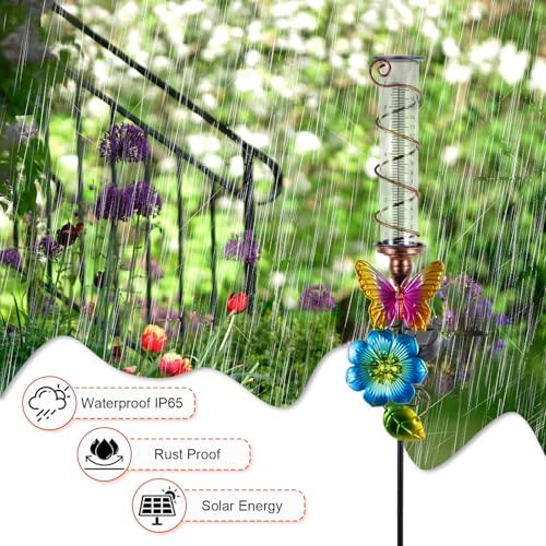 Rain Gauge Outdoor, Solar Water Gauge for Rain