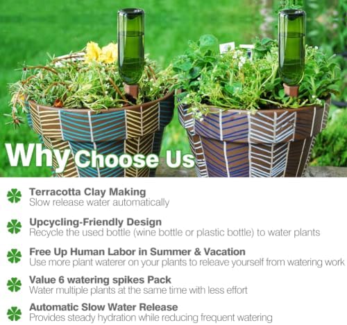 Plant Watering Devices 4 Pack Terracotta Vacation Plant Waterer Wine Bottle Watering Stakes Slow Release Plant Watering Spikes Perfect Self Watering Devices for Indoor Outdoor Plants (4)