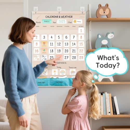 Classroom Boho Calendar & Weather Pocket Chart with 111 Cards, Circle Time Learning Center for Kids and Toddler, Preschool Must Haves!