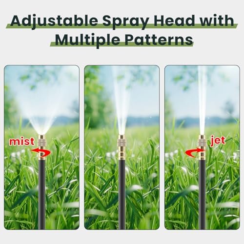 100Ft Drip Irrigation System,1/4" 360°Bendable Fast-Lock Tubing with24pcs Adjustable Misting Copper Nozzles, Automatic Leak-Resistant Watering Spray Kit for Garden,Compatible with 3/4" & 1/2" Hose