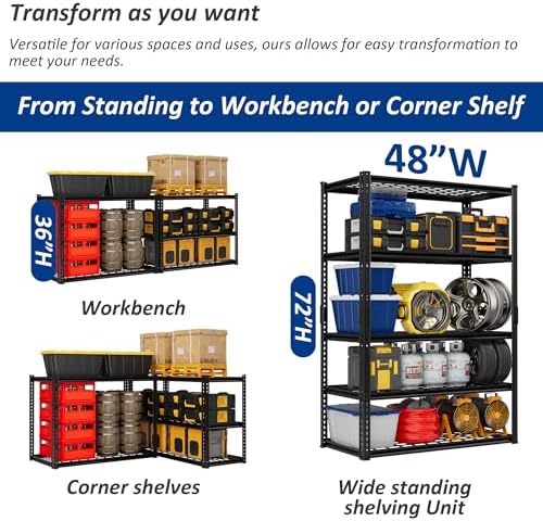 DURSTRUCT 5-Tier Heavy Duty Metal Garage Shelving Unit, 24"D x 48"W x 72"H