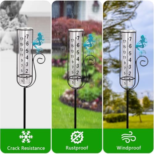 Stargarden Rain Gauge Outdoor, Mermaid Rain Gauge with Metal Stake