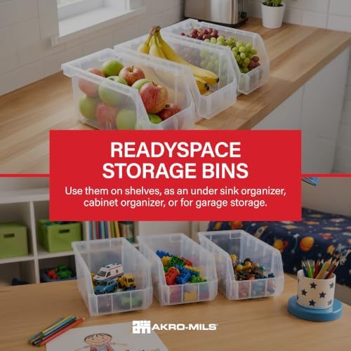 ReadySpace Medium Stackable Plastic Storage Bins, 8-Pack, Clear