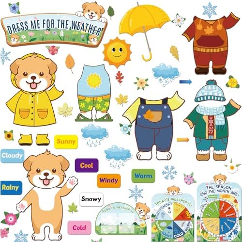 Gilprop 58 Pcs Dress for Weather Bulletin Board Set for Classroom, Dog