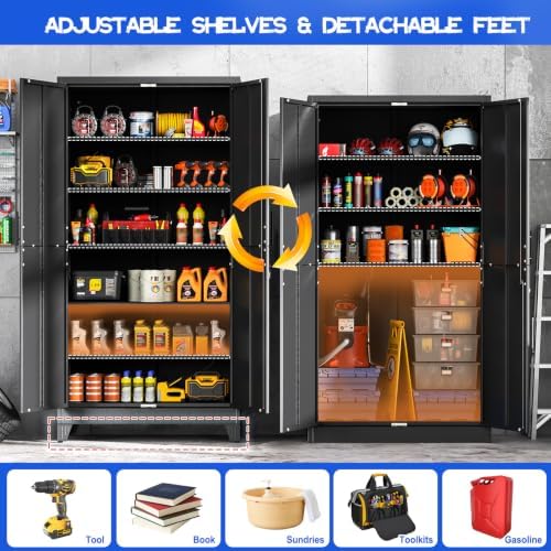 GAIOUS 79" Tall Metal Storage Cabinet with Lock,2 Door Steel Bookcase Black
