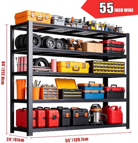 84" H Heavy Duty Wire Garage Shelving, 5-Tier Adjustable Industrial Metal Storage Shelving Unit,Standing Storage Rack for Warehouse and Basement, 24" D x 55" W x 84" H