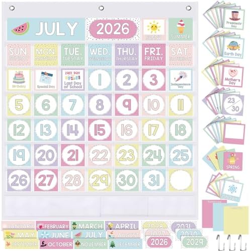 Sinload Classroom Calendar Pocket Chart White, Colourful