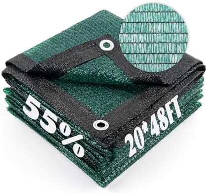 Cool Area Sun Shade Cloth with Grommets for Garden, 55% 20x48ft, Dark Green