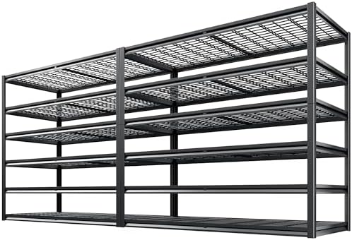 REIBII 3500LBS Garage Shelving, Adjustable Storage Shelves Heavy Duty, 6 Tier Heavy Duty Shelving, Metal Shelving Unit for Warehouse, Basement, Industrial, 55" W x 26" D x 84" H, Black, 2 Pack