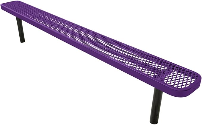 COATEDOUTDOORFURNITURE Heavy-Duty Outdoor Bench Thermoplastic Coated, Expanded Metal, Commercial-Grade Seating, Made in America (Inground Without Back, 8 Ft, Textured Purple)
