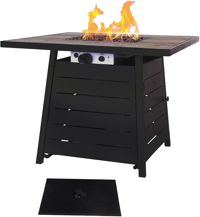 Afterglow Outdoor 32" Propane Fire Pit Table, 40000 BTU Firepit w LED Lighting, Weather Resistant Cover and Lava Rocks, Terra Fab Top and Steel Base for Outside Patio Backyard Garden