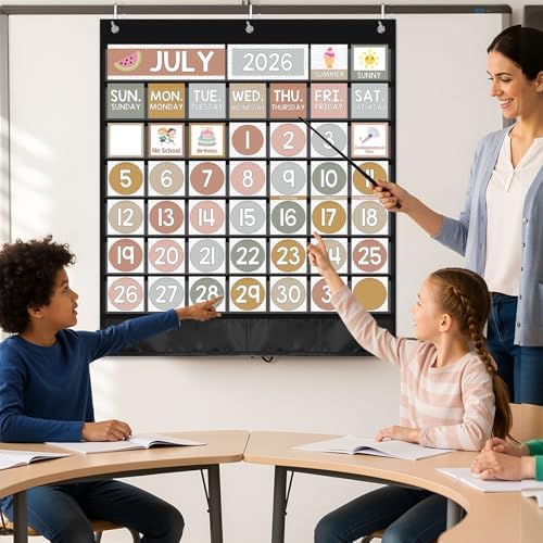 Sinload Classroom Calendar Pocket Chart Black, Boho