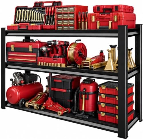 Metal Garage Shelving Unit, Heavy Duty Adjustable Storage Shelves, Steel Shelving, 1500 lbs Capacity Shelves for Heavy Tools and Equipment, 3 Tier, 35.4" W × 11.8" D × 31.5" H
