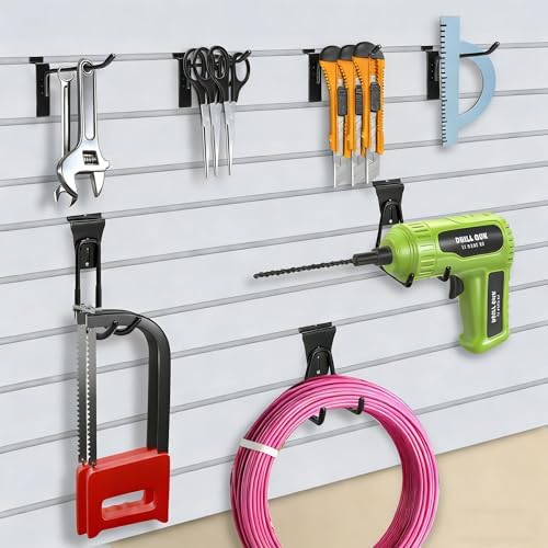 Heavy-Duty Slatwall Baskets and Hooks - Slatwall Accessories for Standard Slatwall Panels | Ideal for Organizing Garages and Workshops