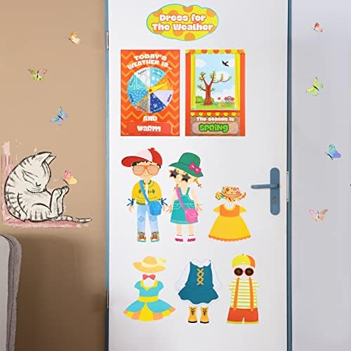 Spakon 103 Pieces Weather Chart Bulletin Board Set for Classroom Dress Weather Chart for Preschool Decoration Seasonal Bulletin Board Cutout Set for 100th Day of School Wall Decor (Nice Style)
