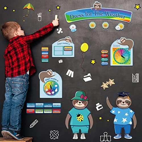 Spakon 103 Pieces Weather Chart Bulletin Board Set for Classroom Dress Weather Chart for Preschool Decoration Seasonal Bulletin Board Cutout Set for 100th Day of School Wall Decor (Cute Style)