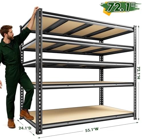 55.1" W Garage Shelving,5-Tier Metal Storage Rack for Basement