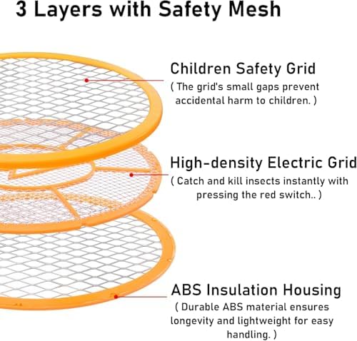 Electric Fly Swatter Handheld Bug Zapper with 2-Pack Plastic Fly Swatter- Indoor Outdoor Zapping Racket for Pest - Battery Powered Safe to Touch with 3-Layer Safety Mesh
