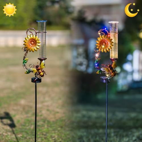 Stargarden Rain Gauge Outdoor, Solar Rain Gauge