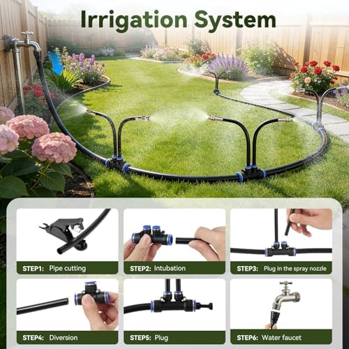 75FT High-Flow Irrigation System for Garden, 12mm Main Tubing, 40 Nozzles